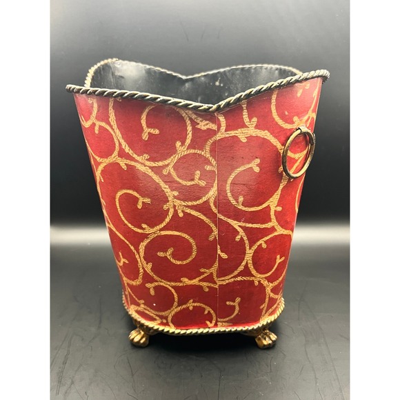 Red & Gold Swirl Accent Tabletop Planter Vase Wastebasket Trash Can Decorative - Picture 1 of 6